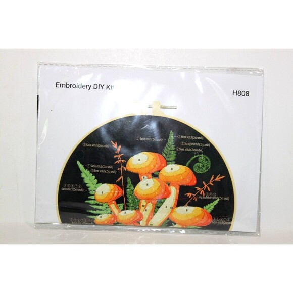 Embroidery DIY Kit Orange  Mushroom Black Cloth Cross Stitch Needlework H808 - Picture 2 of 5